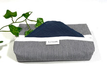 Load image into Gallery viewer, Grey stripes dispenser box in cotton with 12 Grey handkerchiefs folded inside
