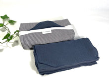 Load image into Gallery viewer, Grey stripes dispenser box in cotton with 12 Grey handkerchiefs folded inside
