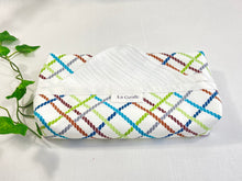 Load image into Gallery viewer, Cotton dispenser box in Ropes pattern with 12 White cotton handkerchiefs folded inside
