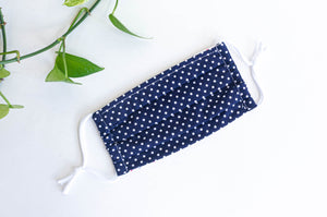 Cotton cloth face mask, White Dots on Navy Ground
