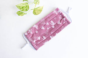 Cotton cloth face mask, Cactus pattern, White Cactus on Pink ground