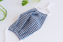 Load image into Gallery viewer, Expanded Cotton cloth face mask, Blue Checks
