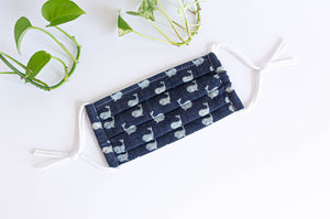 Cotton cloth face mask, Denim with Whale printed pattern