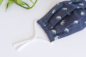 Close up of Cotton cloth face mask, Denim with Elephant printed pattern