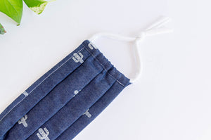 Close up of Cotton cloth face mask, Denim with Cactus printed pattern
