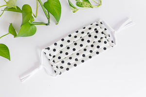Face mask coton cloth Black Polka dots on white ground 