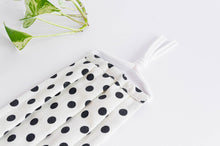Charger l&#39;image dans la galerie, Close up of Cotton cloth face mask, Black Polka Dots on White Ground

