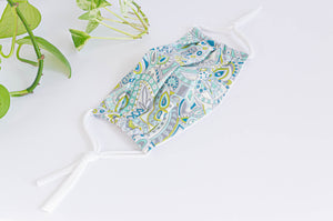 Opened Cotton cloth face mask, Light Green Paisley pattern