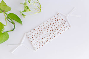 Cotton cloth face mask, Coffee Polka Dots on Ivory ground