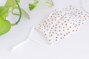 Expanded Cotton cloth face mask, Coffee Polka Dots on Ivory ground