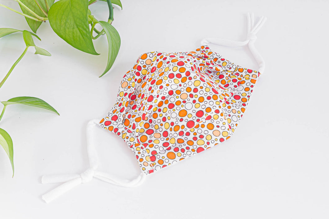 Cotton cloth Pleated face mask with Orange Bubbles printed pattern
