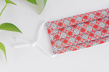 Load image into Gallery viewer, Close up of Cotton Pleated cloth face mask with printed Red Stars pattern
