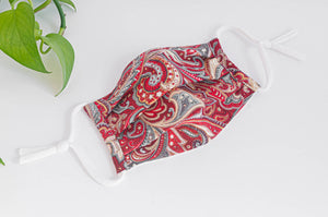 Expanded Cotton cloth face mask, Red Paisley