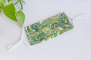 Cotton cloth face mask, Green Paisley pattern