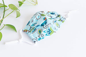 Opened Cotton cloth face mask, Blue Floral pattern