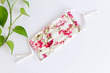 Charger l&#39;image dans la galerie, Cotton cloth face mask, Pink Flowers pattern on Ivory ground
