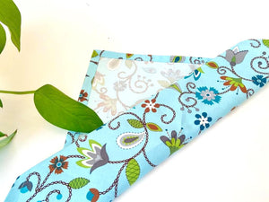 One rolled napkin with Blue Floral pattern