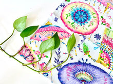Load image into Gallery viewer, Closeup of a napkin with Japanese Umbrellas pattern on White ground

