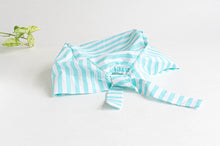Load image into Gallery viewer, Back view of scrub hat with Aqua Stripes on White
