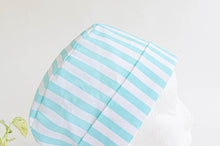 Load image into Gallery viewer, Close up of scrub hat with Aqua Stripes on White

