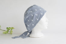 Load image into Gallery viewer, Right Side view of Scrub hat White Flamingo print on Grey
