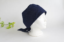 Load image into Gallery viewer, Right Side view of Scrub hat White Polka Dots on Navy
