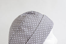 Load image into Gallery viewer, Close up of Scrub hat White Polka Dots on Grey
