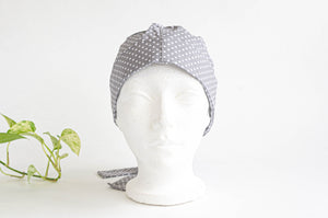 Front view of Scrub hat White Polka Dots on Grey