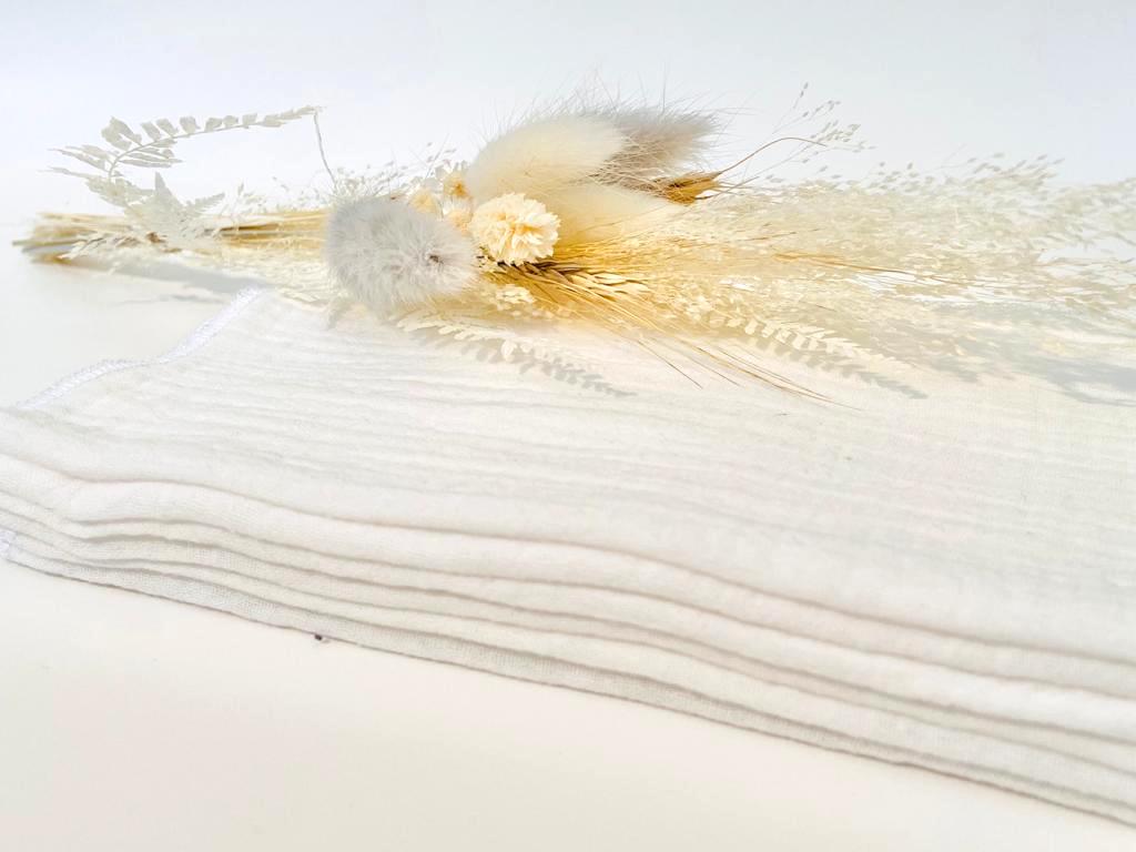 A stack of 12 white cotton handkerchiefs