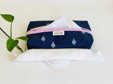 Load image into Gallery viewer, Denim with Cactus pattern box dispenser with Pink trim and with White cotton handkerchiefs
