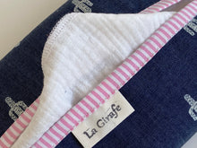 Load image into Gallery viewer, Closeup of a Denim with Cactus pattern box dispenser with Pink trim
