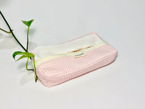 White coton handkerchiefs with a Pink Waffle dispenser box