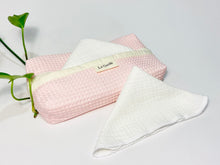 Load image into Gallery viewer, White coton handkerchiefs with a Pink Waffle dispenser box
