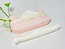 Load image into Gallery viewer, White coton handkerchiefs with a Pink Waffle dispenser box
