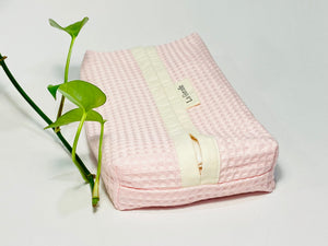 White coton handkerchiefs with a Pink Waffle dispenser box