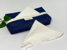 Charger l&#39;image dans la galerie, White Cotton handkerchiefs with Blue Denim box dispenser
