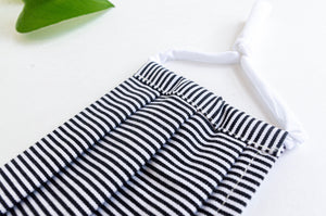 Close up of Cotton cloth face mask, Black and White Stripes pattern