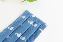 Load image into Gallery viewer, Closeup of face mask Blue Ground and White flamingo print
