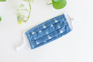 Face mask Blue with White Flamingo print
