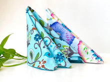 Load image into Gallery viewer, Two set of folded table napkins one with Japanese Umbrellas pattern and one with Blue Floral pattern

