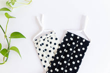 Load image into Gallery viewer, Two face masks coton cloth Black Polka dots on white ground and White Polka Dots on black ground
