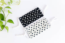 Load image into Gallery viewer, Two face masks coton cloth Black Polka dots on white ground and White Polka Dots on black ground
