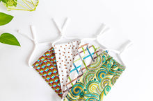 Charger l&#39;image dans la galerie, Four cotton cloth face masks, Polka Dots, Green Paisley, Ropes, Peacock patterns
