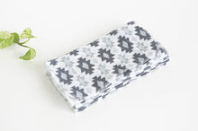 Load image into Gallery viewer, 12 cotton hankies white ground with a Grey pattern
