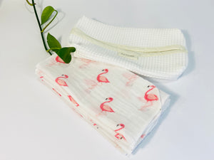 Pink flamingo handkerchiefs with a white cotton box