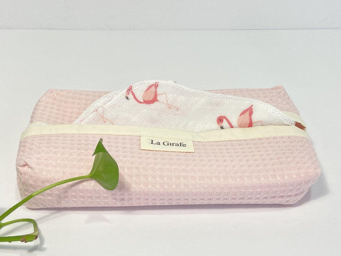 Pink Flamingo handkerchiefs in a Pink cotton waffle box