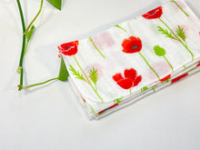 Load image into Gallery viewer, 12 cotton hankies with Red Poppy Flower pattern
