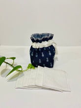 Load image into Gallery viewer, One Pouch made of Denim with Pineapple pattern with a stack of white makeup remover pads
