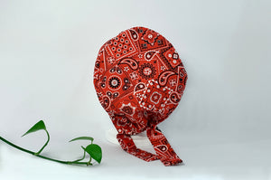 Back view of Red Western Paisley Scrub Cap