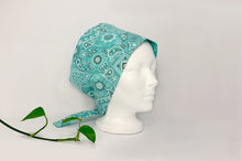 Load image into Gallery viewer, Right view of Aqua Western Paisley Scrub Cap
